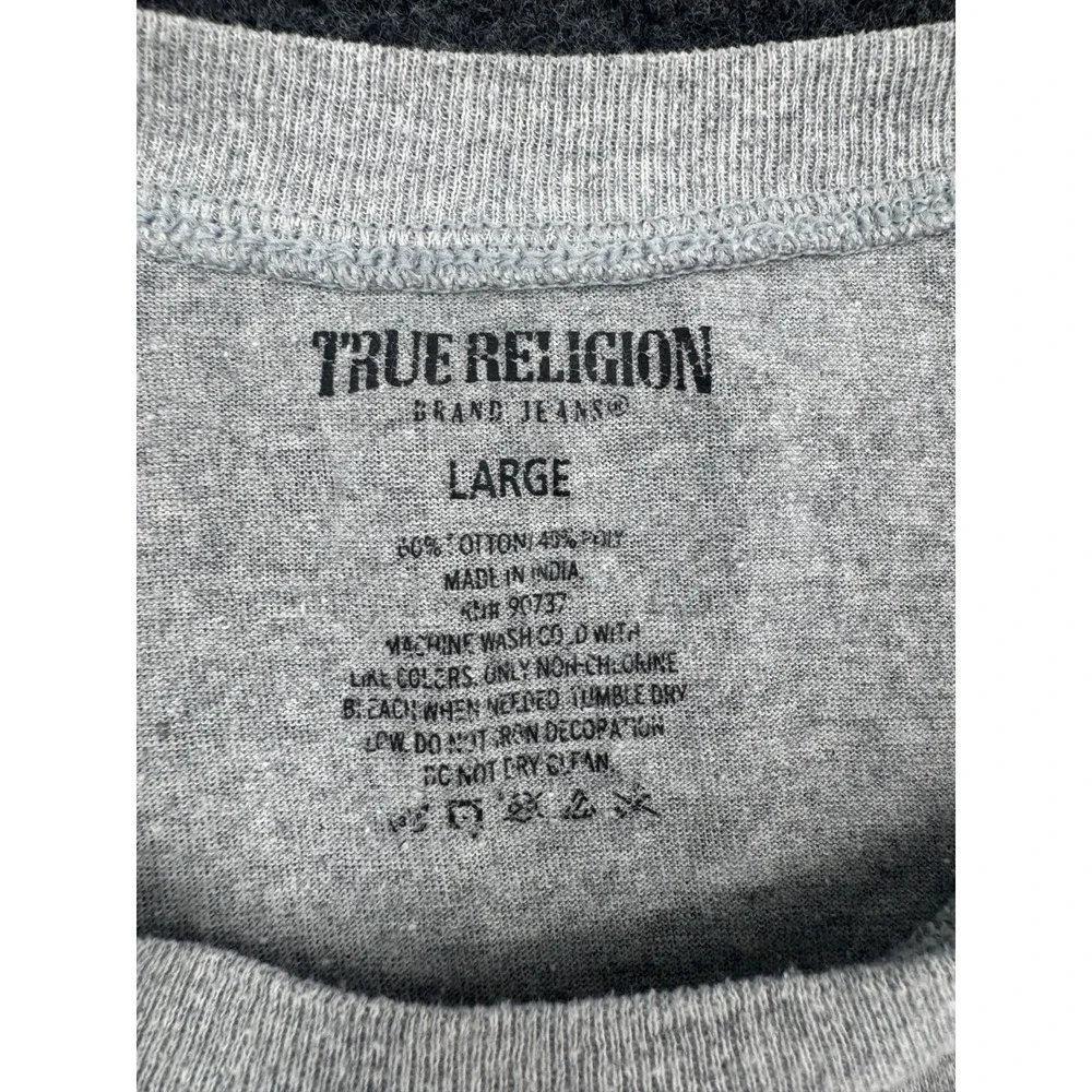 True Religion T Shirt Mens Large Heather Gray Cotton Logo Crew Neck Classic